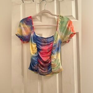 Size medium princess blouse bold tie dye splat colors blue pink green yellow